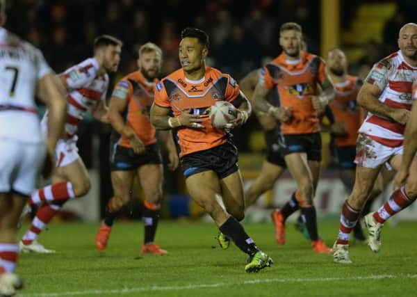 Castleford Tigers' Ben Roberts on the attack against Leigh Centurions.  Picture: Bruce Rollinson
