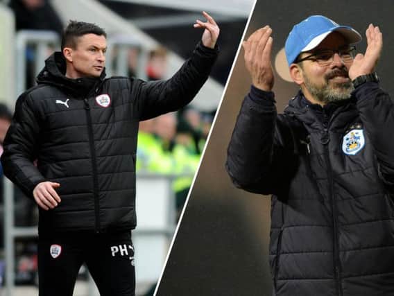Paul Heckingbottom, left, will be in the stands when his Barnsley side come up against David Wagner's Huddersfield Town