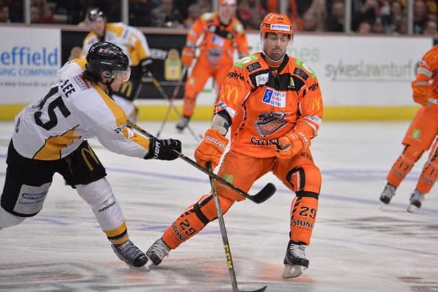 Rod Sarich in action against Nottingham Panthers. Picture: Dean Woolley.