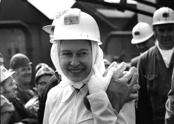 The Queen at Silverwood Colliery  leaving the pithead after underground tour 30 July 1975