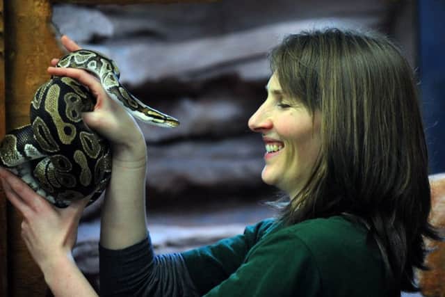 Caroline Howard  the Askham Bryan Wildlife Park Manager with  Flex the Royal Python