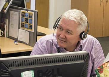 Chief Executive Officer Peter Hill (right) joins Leeds Building Societys telephone business development managers on calls with mortgage brokers.