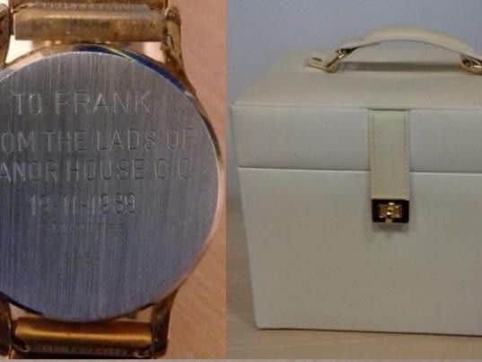 The engraved watch was found inside the jewellery box pictured, which was handed in at Barnsley Police Station.