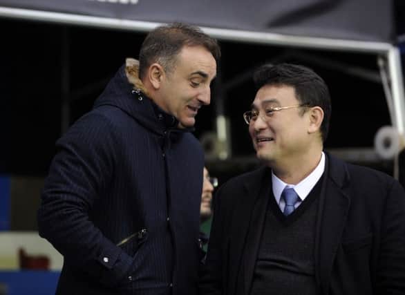 Meeting up before the game Sheffield Wednesday manager, Carlos Carvalhal, left, and owner Dejphon Chansiri. Picture: Steve Ellis.