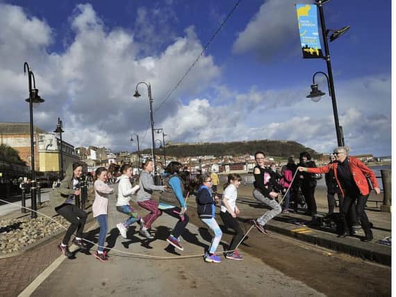 People gathered at Scarborough South Bay for the traditional Shrove Tuesday skipping.
