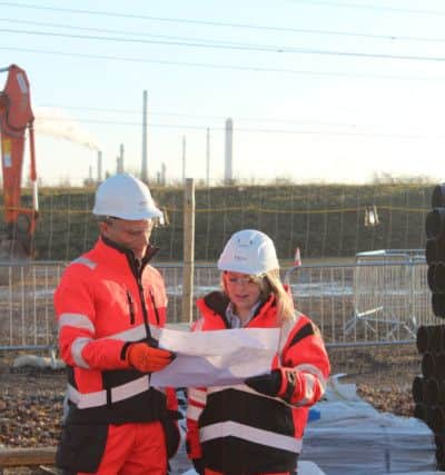 Duncan Clark, programme director for Hornsea Project One, with site support Naomi Casey.