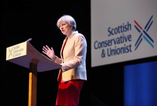 Theresa May addressing Scottish Conservatives yesterday.
