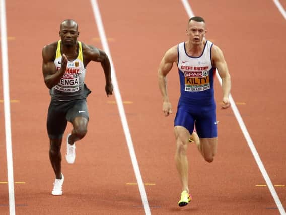 Richard Kilty powers to the line in his 60m heat
