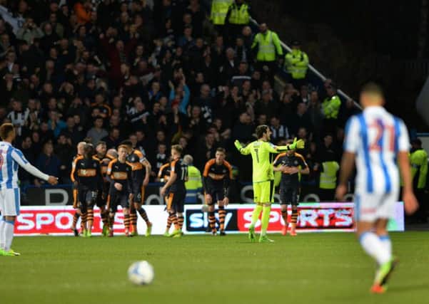 Danny Ward appeals to the referee after Newcastle's second goal. Picture Bruce Rollinson