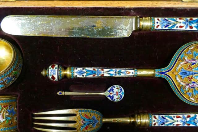 A jewelled cutlery set  given by the Russian Tsarina to the Allen family in Harrogate.