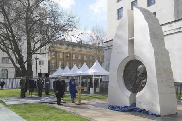 The Queen unveils a new Iraq and Afghanistan memorial by Paul Day at Victoria Embankment Gardens in London