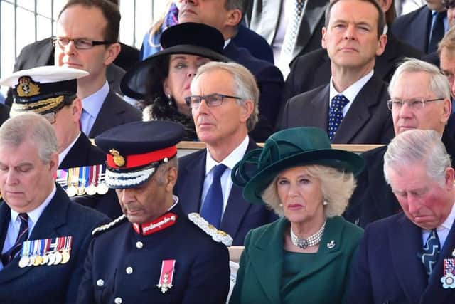 Former prime minister Tony Blair, the Duke of York, the Prince of Wales and Duchess of Cornwall attending a Military Drumhead Service on Horse Guards Parade in London