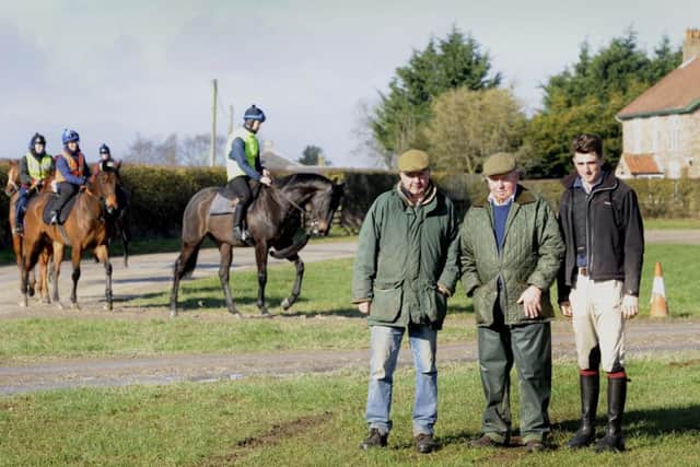 The three generations of Easterbys' at Habton Farm Great Habton, Malton..Peter Easterby, with his son Tim and grandson William at the Stables. (Picture: Simon Hulme)