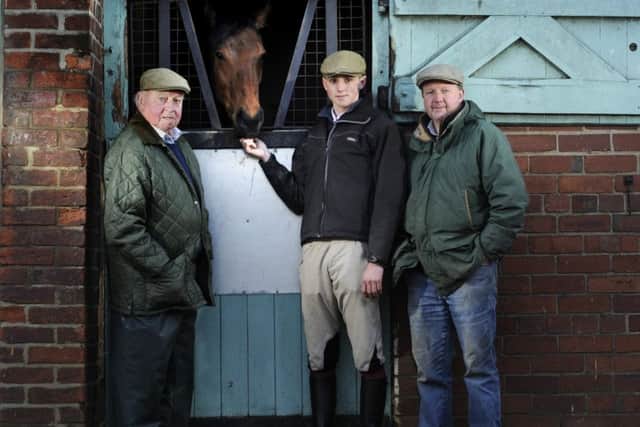 The three generations of Easterbys' at Habton Farm Great Habton, Malton..Peter Easterby, with his son Tim and Grandson William at the Stables. (Picture: Simon Hulme)
