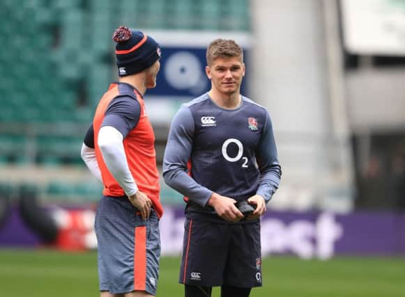 England's Owen Farrell (right) during the Captain's Run at Twickenham on Friday. Picture: Adam Davy/PA