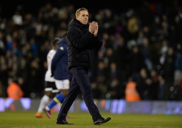 Leeds United boss Garry Monk applauds the fans at full time. after the 1-1 draw at Fulham on Tuesday night.