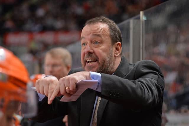 Steelers' head coach, Paul Thompson gives out instructions during Sunday night's 6-2 win over Cardiff. Picture: Dean Woolley
