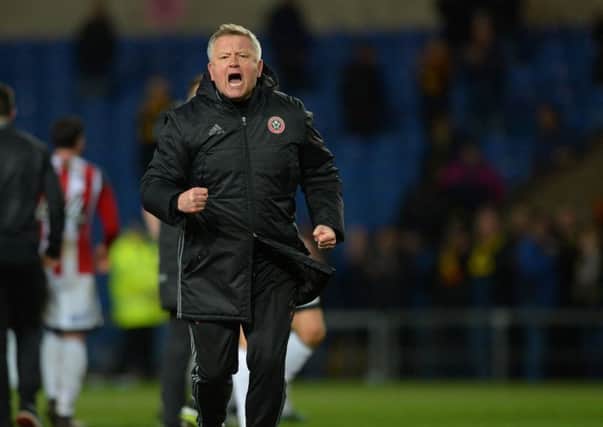 Sheffield United manager Chris Wilder celebrates the win over Oxford. Picture: Robin Parker/Sportimage