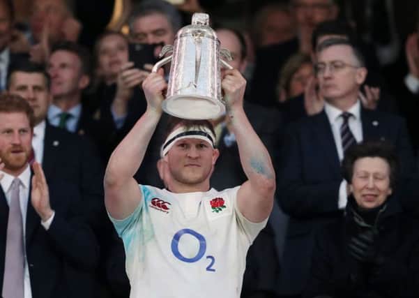 England's Dylan Hartley lifts the Calcutta Cup after the thumping of Scotland at Twickenham (Picture: David Davies/PA Wire).