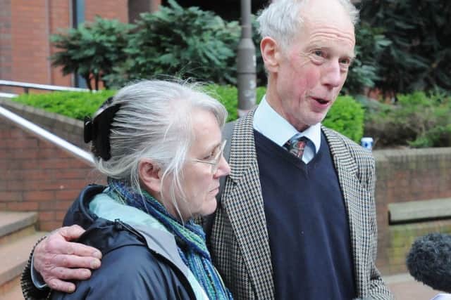 The parents of Lauren Jeska, Pauline and Graham Jameson, read a statement outside Birmingham Crown Court