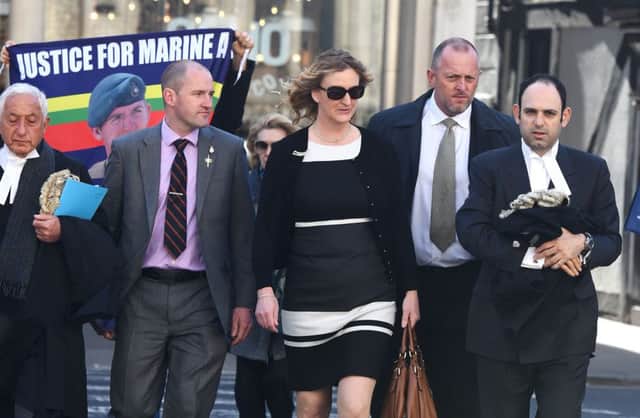 Claire Blackman, the wife of Alexander Blackman, arrives at the High Court in London