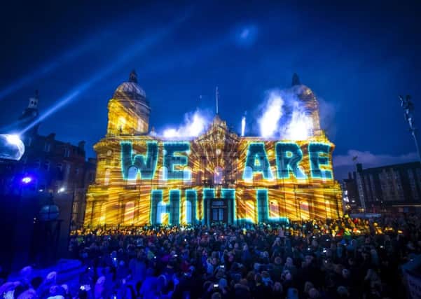 An installation titled We Are Hull by artist Zolst Balogh was projected onto the city's Maritime Museum as part of the UK City of Culture celebrations. Picture by Danny Lawson/PA