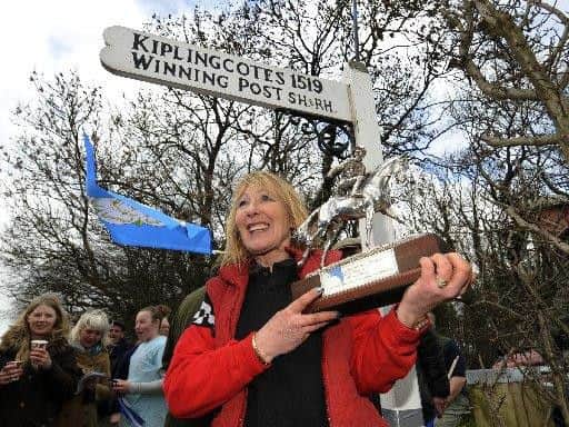 Kiplingcotes Derby winner Tracey Corrigan with her trophy