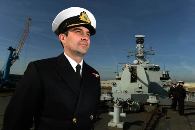 History man: Commanding Officer Steven Banfield of HMS Iron Duke in King Georges Dock, Hull.   Picture: Bruce Rollinson.