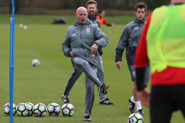 Steve Agnew takes Middlesbrough's training session for the first time as the club's caretaker head coach (Picture: Andrew Varley)