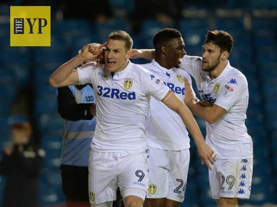 Chris Wood celebrates putting Leeds ahead (Photo: Bruce Rollinson)