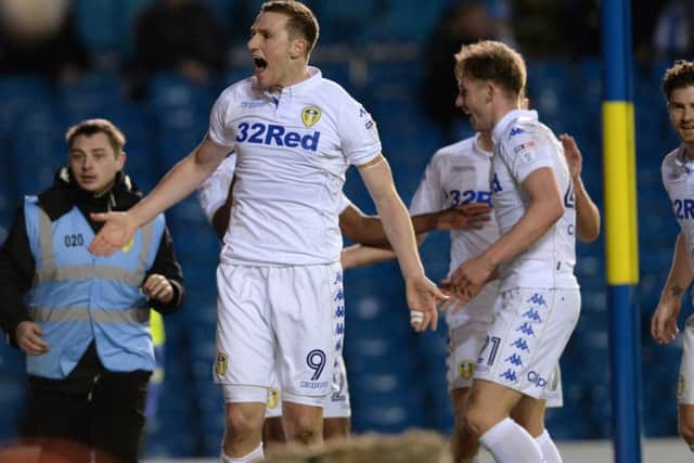 Chris Wood celebrates his opening goal against Brighton.  Picture Bruce Rollinson