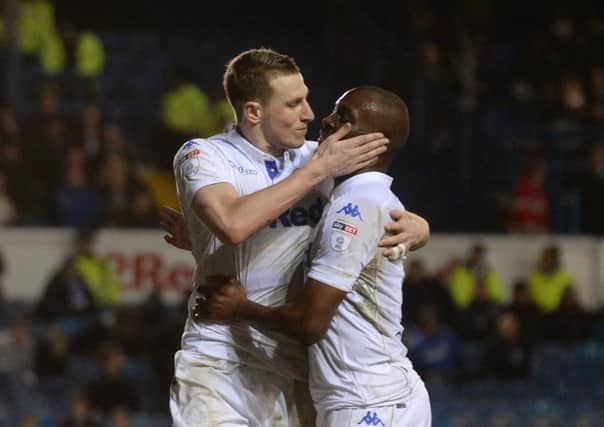 Chris Wood celebrates his second goal against Brighton with Souleymane Doukara.  Picture: Bruce Rollinson
