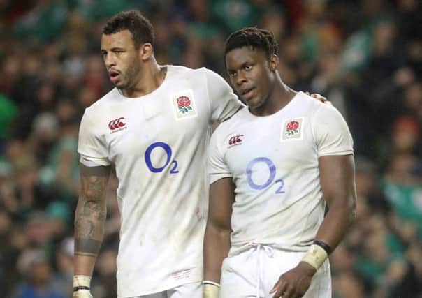 The dismay of not bettering New Zealands record run of 18 Test wins shows on the faces of Courtney Lawes, left, and Maro Itoje (Picture: PA).