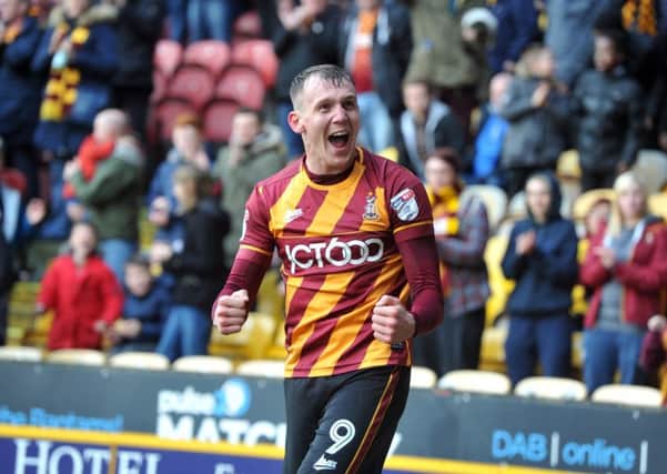 Bradford City's Charlie Wyke celebrates his late brace to pull out a win against Swindon.  Picture: Tony Johnson.