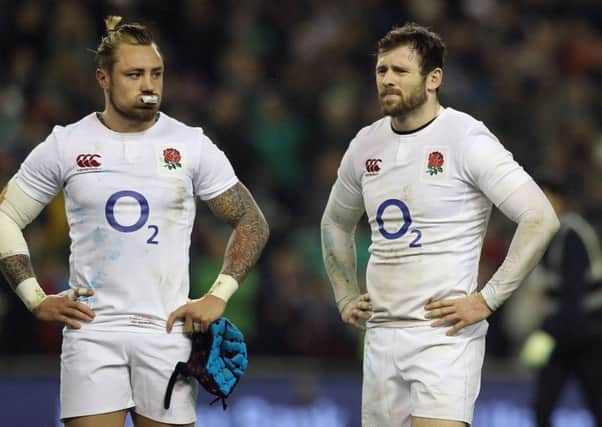 England's Jack Nowell and Elliott Daly stand dejected after the RBS 6 Nations match at the Aviva Stadium, Dublin.