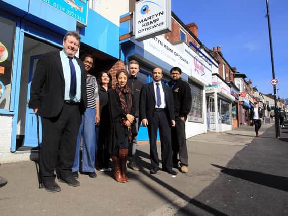 Traders and councillors in Bellhouse Road, Firth Park, Sheffield