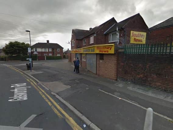 The robbers, armed with a handgun, targeted Southey News in Sheffield earlier this month. Picture: Google