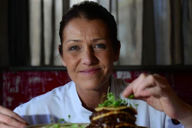 1 March 2017...Sheffield chef Vicky Wainwright, a former school cook who has become chef of the year for Marco Pierre-White, with her award winning oxtail lasagne. Picture Scott Merrylees