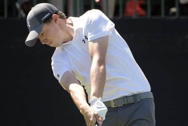 Matthew Fitzpatrick, of England, tees off on the first hole during the final round of the Arnold Palmer Invitational golf tournament in Orlando. (AP Photo/Phelan M. Ebenhack)