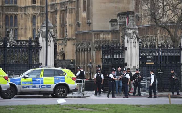 Police outside the Palace of Westminster in the immediate aftermath of Wednesday's terror  attack which Paul Rogers attributes to the Iraq war.