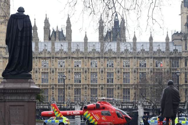 Emergeny services outside the Palace of Westminster.