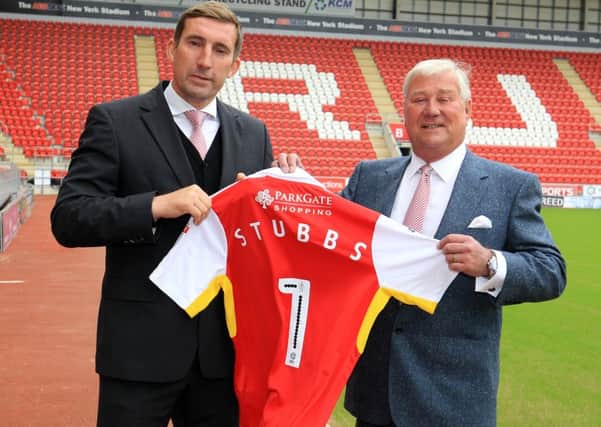 Flashback:  Former Rotherham manager Alan Stubbs with chairman Tony Stewart.