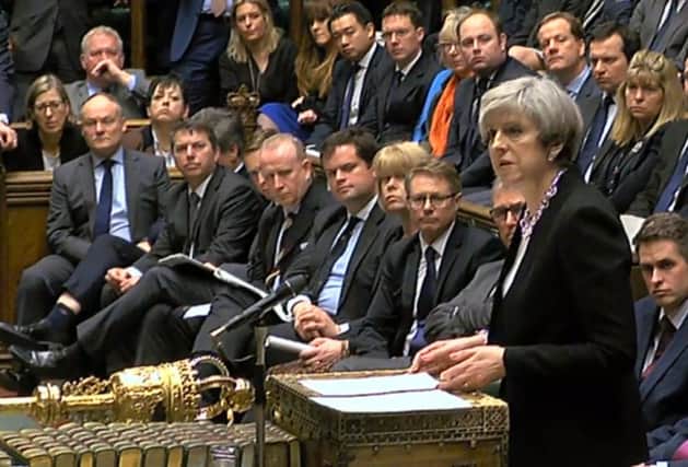 Prime Minister Theresa May speaking to MPs in the House of Commons in the aftermath of yesterday's terror attack on the Palace of Westminster.