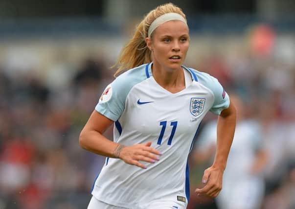 Ready to take on the world: Rachel Daly in debut action for England against Serbia in the UEFA Womens European Championship qualifiers