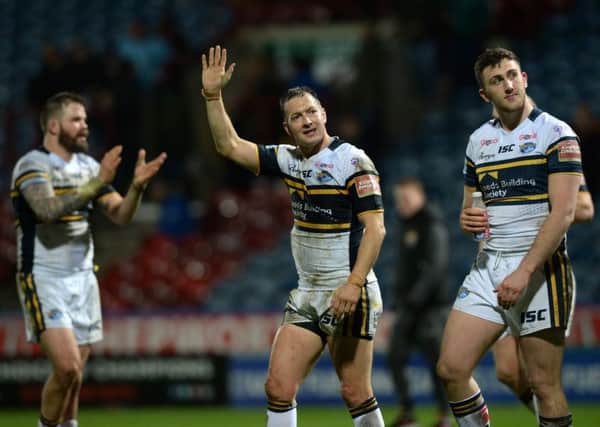 Leeds Rhinos' captain Danny McGuire wave to the fans at full time.  Picture: Bruce Rollinson