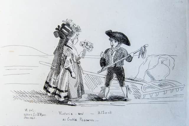An etching of the children Princess Victoria, daughter of Queen Victoria and son Prince Albert Edward.