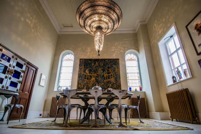 What was the organ room is now a spectacular dining room with chandelier by Mark Brazier-Jones