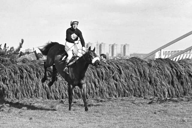 Red Rum, trained by Ginger McCain, with Tommy Stack in the saddle taking the last fence at Aintree on the way to National Hunt history by becoming the first horse to win three Grand Nationals. (Picture: PA Wire)