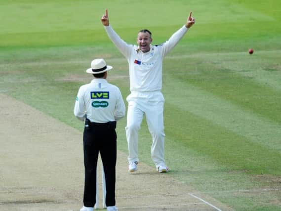 James Middlebrook appeals for a wicket during his final season playing at Yorkshire in 2015