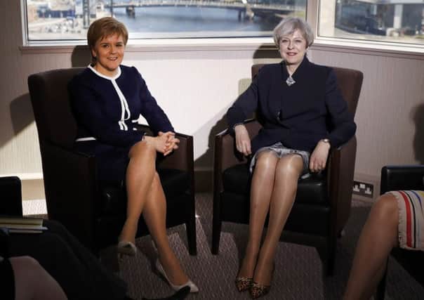 Nicola Sturgeon and Theresa May at their meeting on Monday to discuss Brexit and Scottish independence.